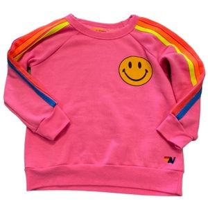 KID'S 5 STRIPE SMILEY 2 CREW SWEATSHIRT - PARIS PINK // NEON RAINBOW